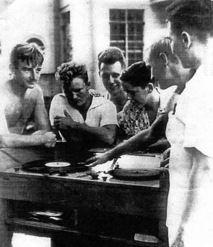 Don (no shirt) US Navy Age 23. Santo Tomas University Internment Camp - June 1942.